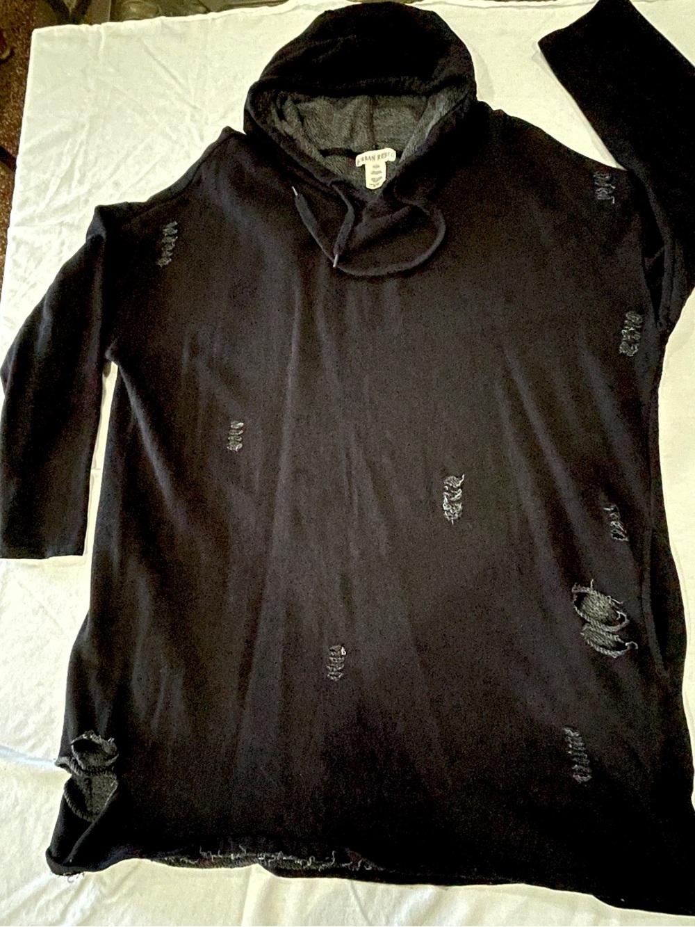 Thrashed, Distressed Pullover Hoodie Urban Rebel Black Sweatshirt, Comfy M/F